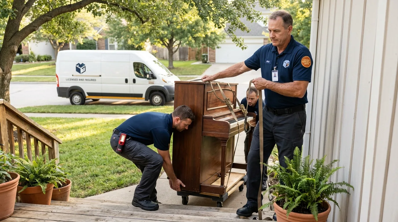 Licensed piano movers securing grand piano in Nokesville, VA